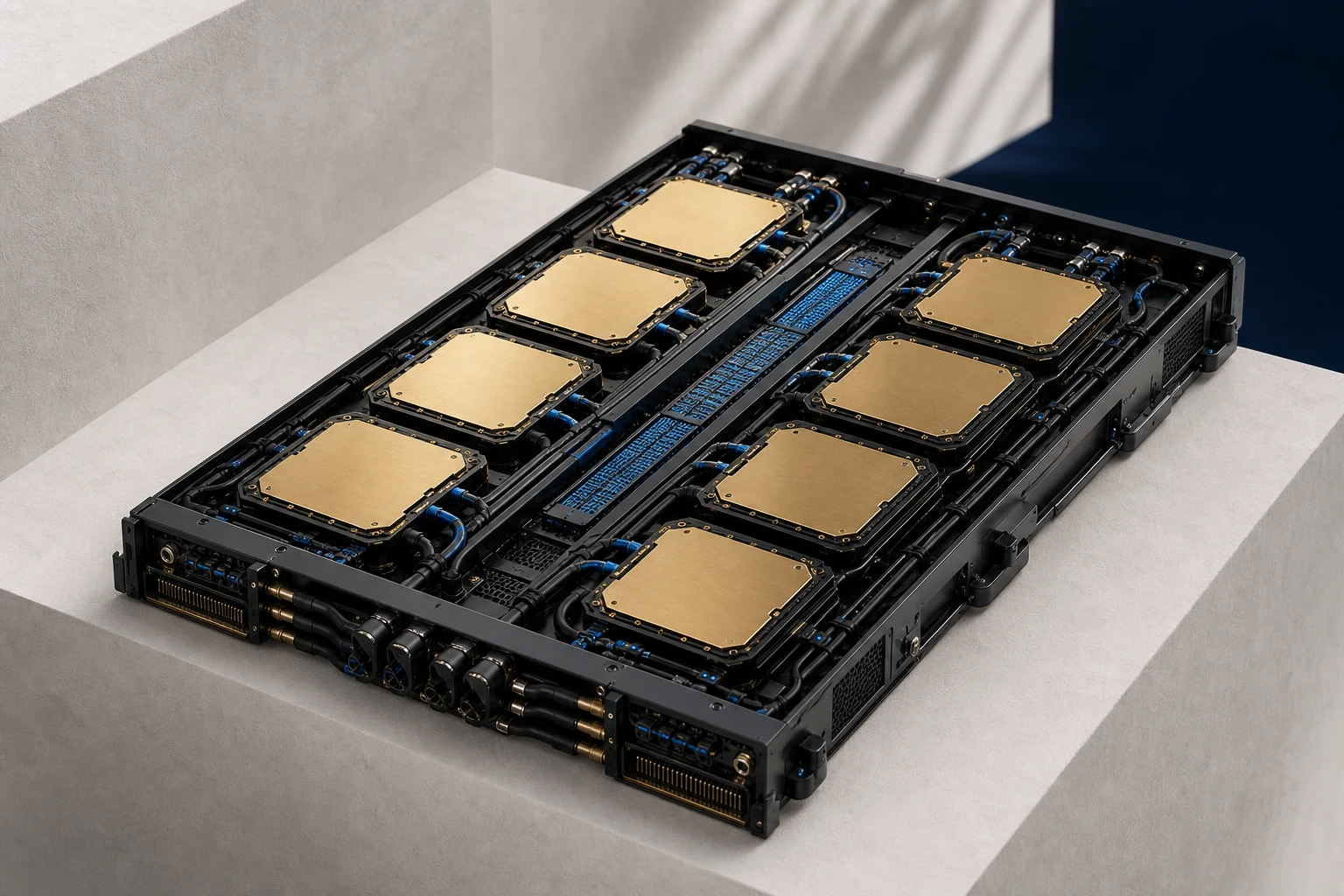 Open enterprise accelerator tray with eight compute modules and interconnect fabric