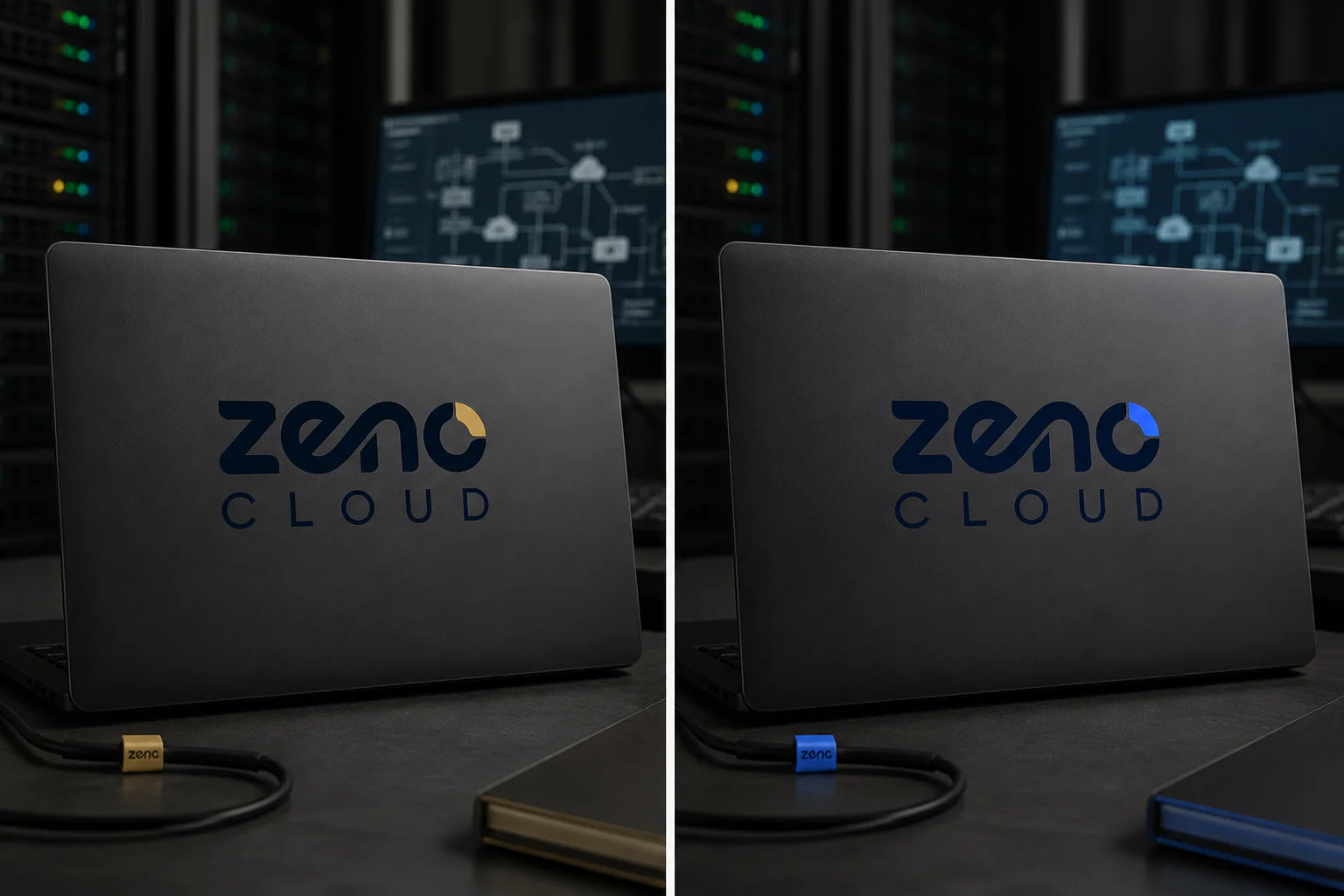 Gold and cobalt ZenoCloud laptop-sticker comparison